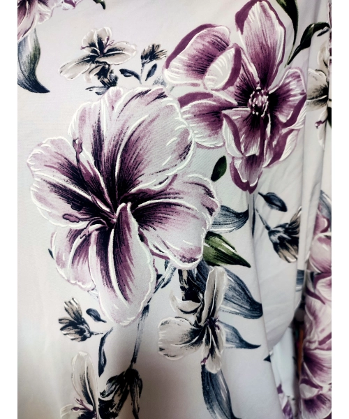 Elastyczna dzianina Jersey ze wzorem - fioletowe magnolie